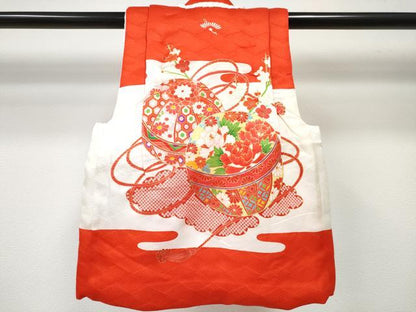 平和屋着物[]七五三　女の子　３歳　祝着　三つ身　被布セット　鞠花文　金彩　逸品　DABE7371ma