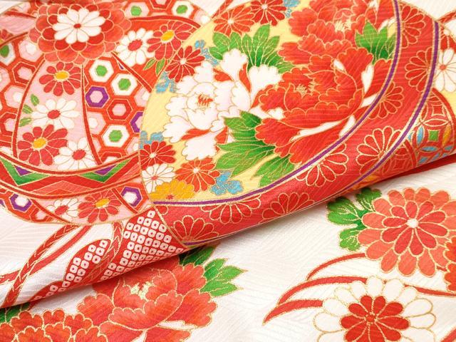 平和屋着物[]七五三　女の子　３歳　祝着　三つ身　被布セット　鞠花文　金彩　逸品　DABE7371ma