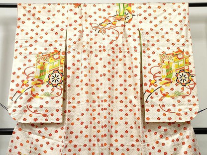 平和屋着物[]七五三　女の子　７歳　祝着　四つ身　駒刺繍　御所車花文　金彩　逸品　DABE7364ma