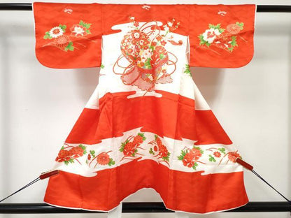 平和屋着物[]七五三　女の子　３歳　祝着　三つ身　被布セット　鞠花文　金彩　逸品　DABE7371ma