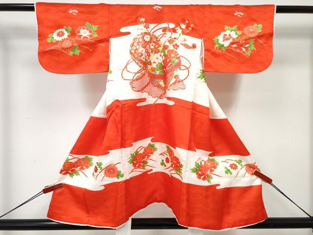 平和屋着物[]七五三　女の子　３歳　祝着　三つ身　被布セット　鞠花文　金彩　逸品　DABE7371ma