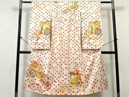 平和屋着物[]七五三　女の子　７歳　祝着　四つ身　駒刺繍　御所車花文　金彩　逸品　DABE7364ma