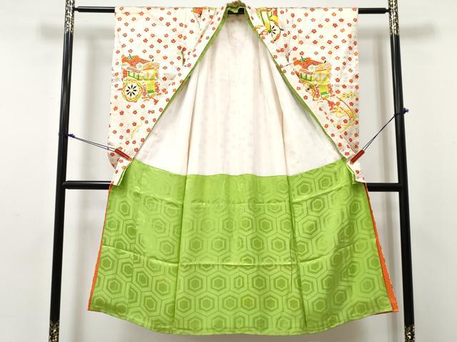 平和屋着物[]七五三　女の子　７歳　祝着　四つ身　駒刺繍　御所車花文　金彩　逸品　DABE7364ma