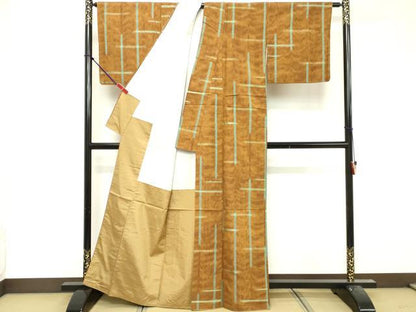 平和屋着物■上質な紬　格子　正絹　逸品　DABF9776cd