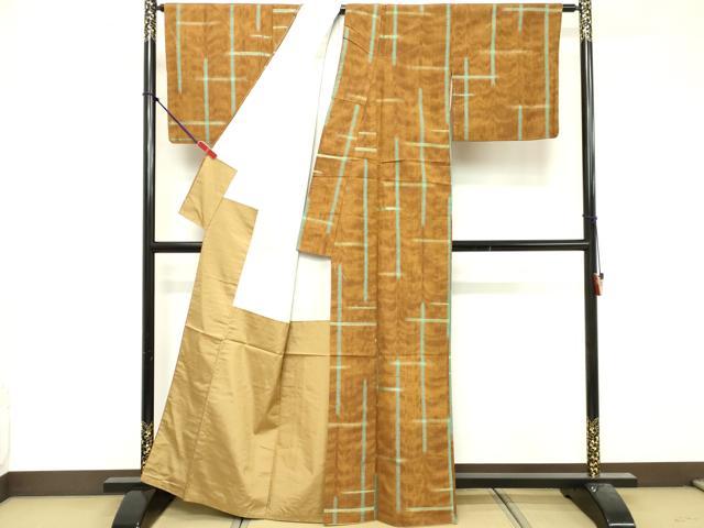 平和屋着物■上質な紬　格子　正絹　逸品　DABF9776cd