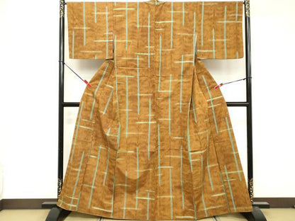 平和屋着物■上質な紬　格子　正絹　逸品　DABF9776cd
