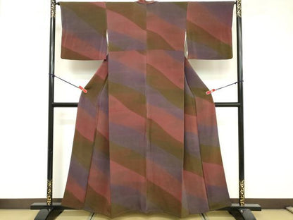 平和屋着物■上質な小紋　幾何学文様　鬼しぼ縮緬　正絹　逸品　DABF9741cd