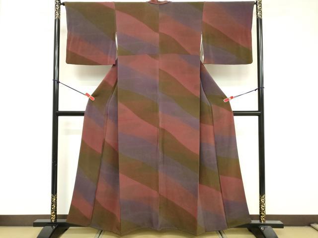 平和屋着物■上質な小紋　幾何学文様　鬼しぼ縮緬　正絹　逸品　DABF9741cd