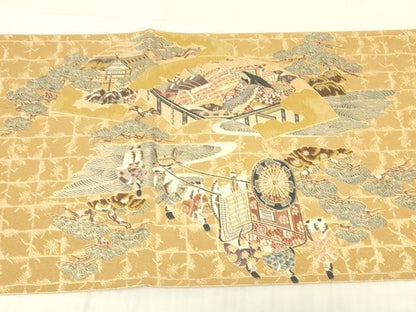 平和屋着物▼六通柄袋帯　都祭礼図　金糸　正絹　逸品　DABG0112az