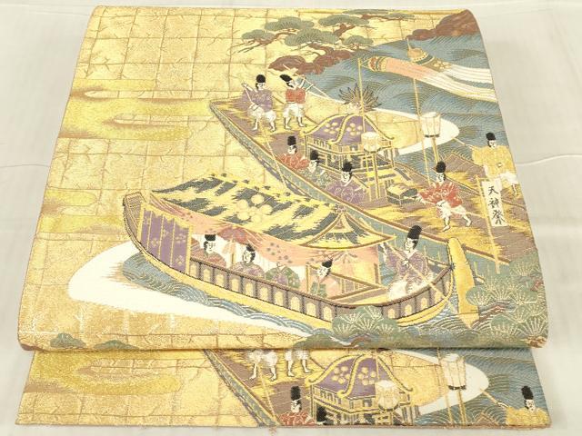 平和屋着物▼六通柄袋帯　都祭礼図　金糸　正絹　逸品　DABG0112az