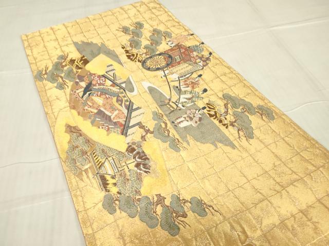 平和屋着物▼六通柄袋帯　都祭礼図　金糸　正絹　逸品　DABG0112az