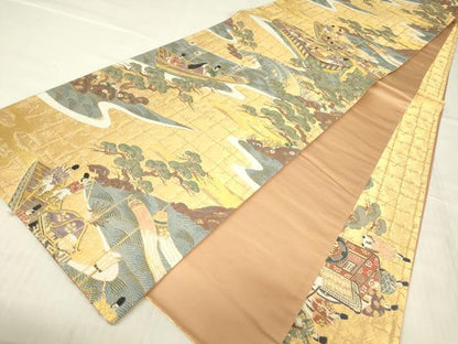 平和屋着物▼六通柄袋帯　都祭礼図　金糸　正絹　逸品　DABG0112az