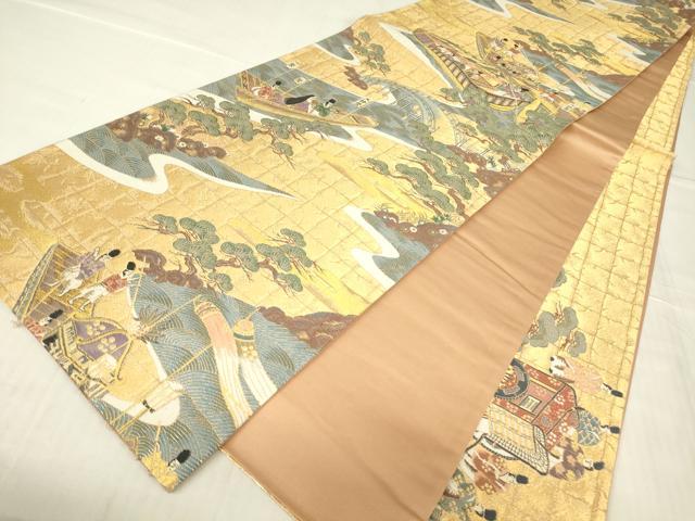 平和屋着物▼六通柄袋帯　都祭礼図　金糸　正絹　逸品　DABG0112az