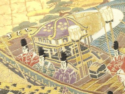 平和屋着物▼六通柄袋帯　都祭礼図　金糸　正絹　逸品　DABG0112az