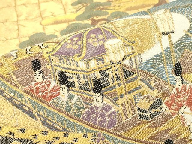 平和屋着物▼六通柄袋帯　都祭礼図　金糸　正絹　逸品　DABG0112az