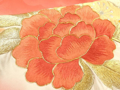 平和屋着物■豪華振袖　総刺繍　駒刺繍　地紙花鳥文　暈し染め　金銀糸　正絹　逸品　DABF9787cd