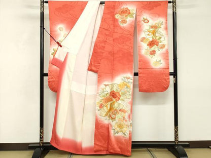 平和屋着物■豪華振袖　総刺繍　駒刺繍　地紙花鳥文　暈し染め　金銀糸　正絹　逸品　DABF9787cd