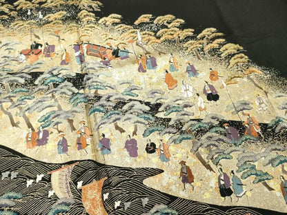 平和屋着物■豪華黒留袖　荒波人物風景文　金銀彩　正絹　逸品　DABF9809cd