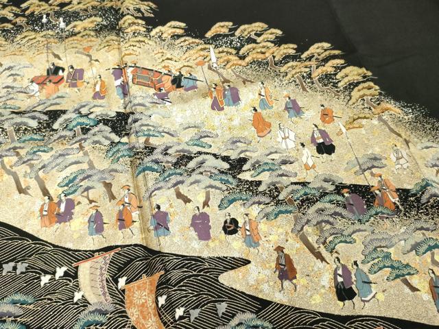 平和屋着物■豪華黒留袖　荒波人物風景文　金銀彩　正絹　逸品　DABF9809cd