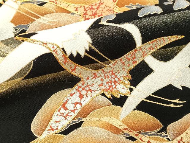 平和屋着物■豪華黒留袖　作家物　駒刺繍　流水飛鶴文　金銀彩　正絹　逸品　DABF9811cd
