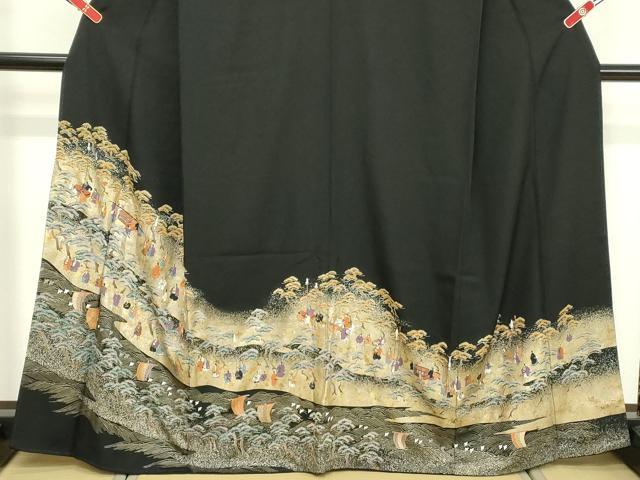 平和屋着物■豪華黒留袖　荒波人物風景文　金銀彩　正絹　逸品　DABF9809cd