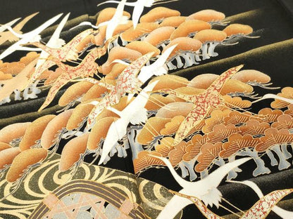 平和屋着物■豪華黒留袖　作家物　駒刺繍　流水飛鶴文　金銀彩　正絹　逸品　DABF9811cd