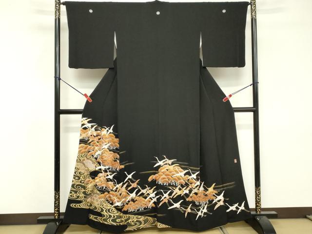 平和屋着物■豪華黒留袖　作家物　駒刺繍　流水飛鶴文　金銀彩　正絹　逸品　DABF9811cd