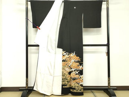 平和屋着物■豪華黒留袖　作家物　駒刺繍　流水飛鶴文　金銀彩　正絹　逸品　DABF9811cd