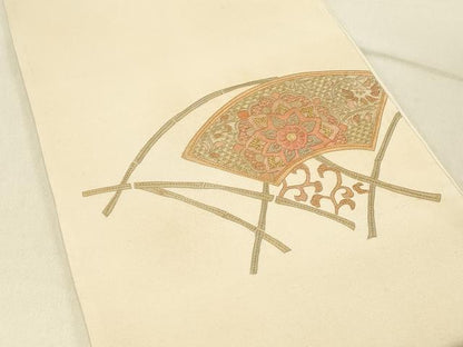 平和屋着物◎中国三大刺繍　スワトウ刺繍　汕頭刺繍　総刺繍　太鼓柄袋帯　地紙花文　金糸　正絹　逸品　DABF6866qp