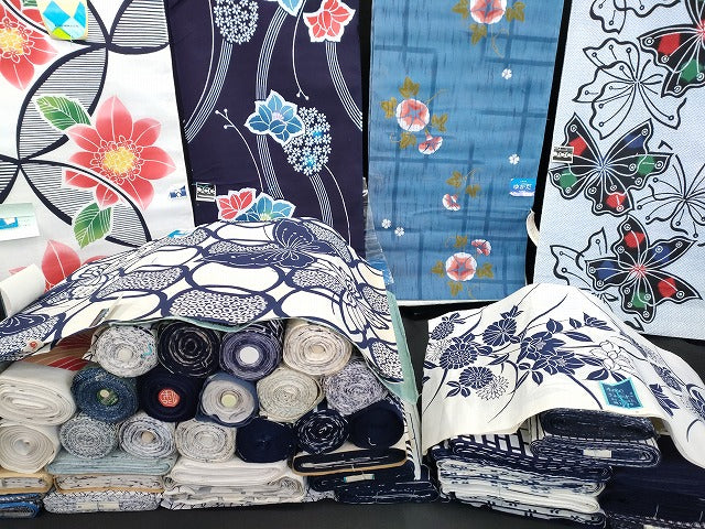 平和屋本店■浴衣反物 まとめて 45点 蝶 菊 花柄 朝顔 など 全て未使用 ppp3724