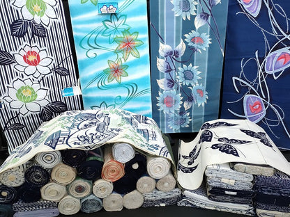 平和屋本店■浴衣反物 まとめて 45点 蝶 風景 松竹梅 花柄 竜田川文様 など 全て未使用 ppp3727