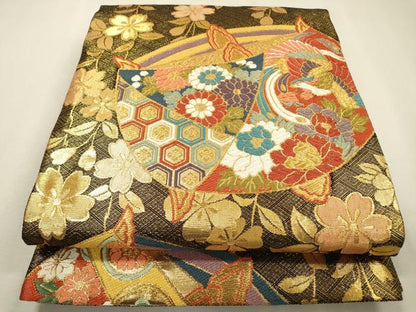 平和屋着物▼佐賀錦　六通柄袋帯　糸車鳳凰花文　金糸　正絹　逸品　DABF2637fe