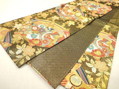 平和屋着物▼佐賀錦　六通柄袋帯　糸車鳳凰花文　金糸　正絹　逸品　DABF2637fe