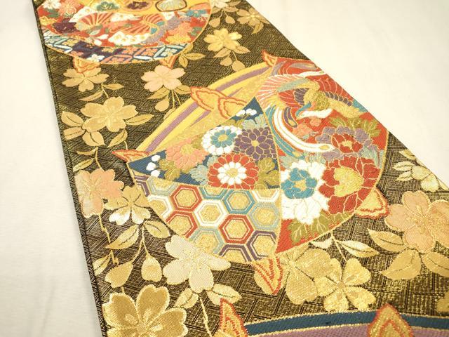 平和屋着物▼佐賀錦　六通柄袋帯　糸車鳳凰花文　金糸　正絹　逸品　DABF2637fe