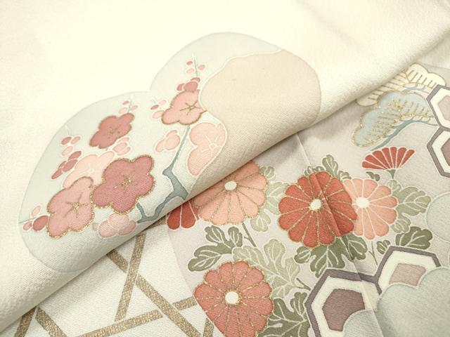 平和屋着物▽訪問着　単衣　刺繍　籠目花松丸文　金彩　正絹　逸品　DABF2671fe
