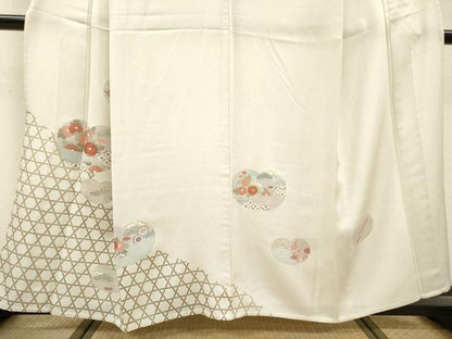 平和屋着物▽訪問着　単衣　刺繍　籠目花松丸文　金彩　正絹　逸品　DABF2671fe