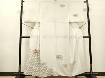 平和屋着物▽訪問着　単衣　刺繍　籠目花松丸文　金彩　正絹　逸品　DABF2671fe