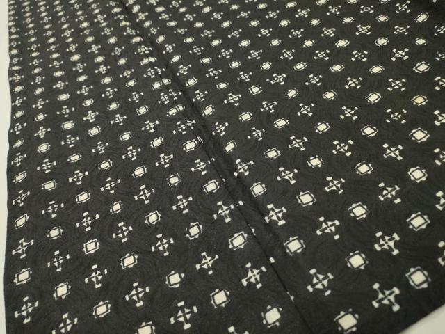 平和屋着物▽上質な小紋　単衣　幾何学文様　黒地　正絹　逸品　DABF2680fe