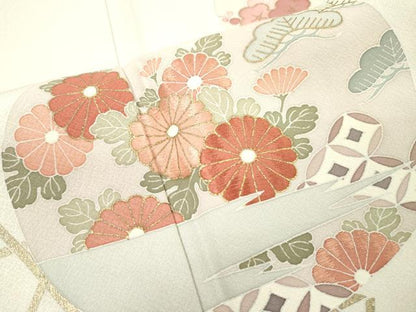 平和屋着物▽訪問着　単衣　刺繍　籠目花松丸文　金彩　正絹　逸品　DABF2671fe