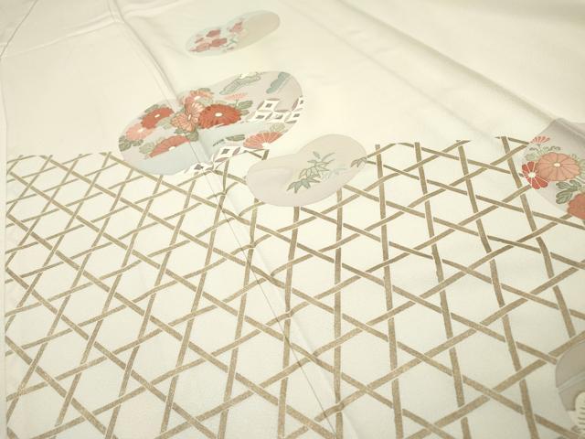平和屋着物▽訪問着　単衣　刺繍　籠目花松丸文　金彩　正絹　逸品　DABF2671fe