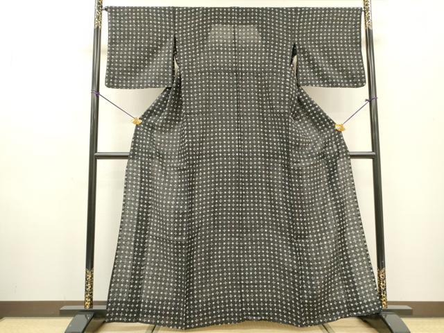 平和屋着物▽上質な小紋　単衣　幾何学文様　黒地　正絹　逸品　DABF2680fe