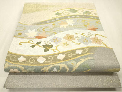 平和屋着物●爪掻き本綴れ　八寸名古屋帯　花唐草文　金銀糸　正絹　逸品　DABF2718fe