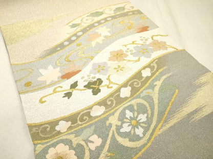 平和屋着物●爪掻き本綴れ　八寸名古屋帯　花唐草文　金銀糸　正絹　逸品　DABF2718fe