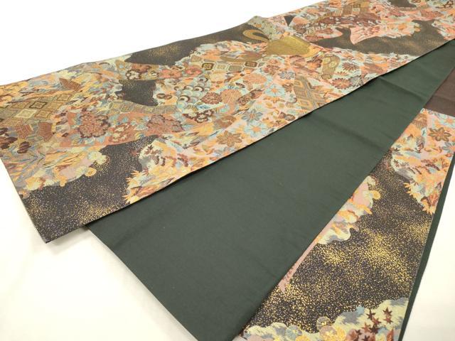 平和屋着物▼六通柄袋帯　万巻錦　黒地　金糸　正絹　逸品　DABF2719fe