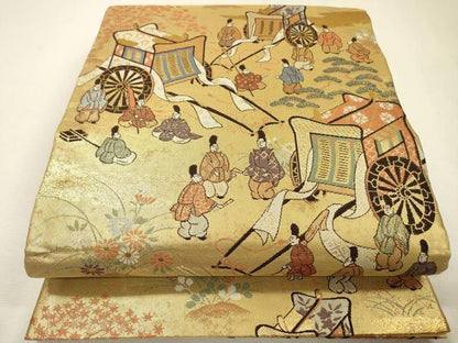 平和屋着物▼全通柄袋帯　御所車風景文　金糸　正絹　逸品　DABF2698fe