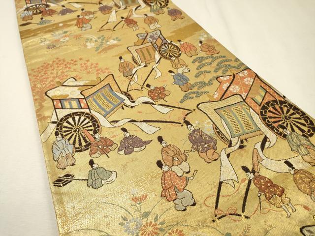 平和屋着物▼全通柄袋帯　御所車風景文　金糸　正絹　逸品　DABF2698fe