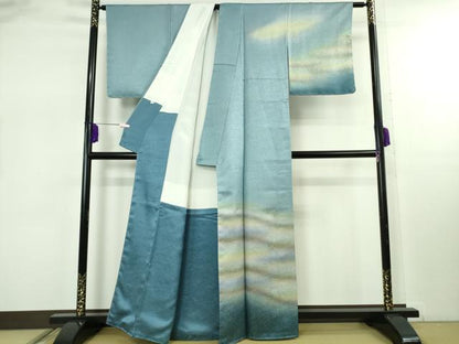 平和屋本店●極上　久保田一竹　幻の辻が花　訪問着　草花地紋　暈し染め　銀通し地　共箱付き　逸品　未使用　DZAB7990kh6