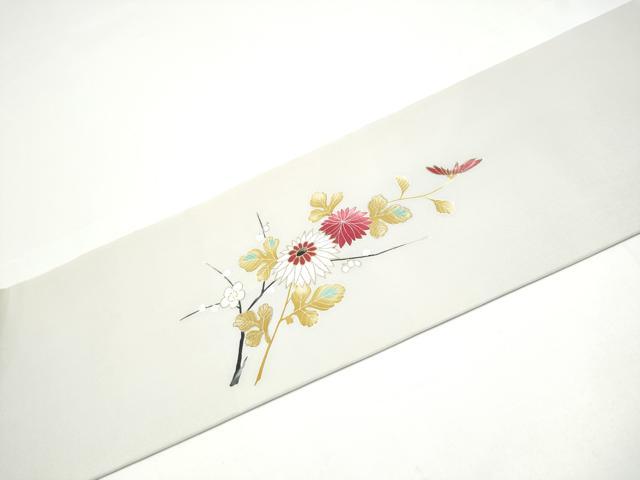 平和屋着物●塩瀬　九寸名古屋帯　駒刺繍　花籠文　金彩　正絹　逸品　CABG9193hy