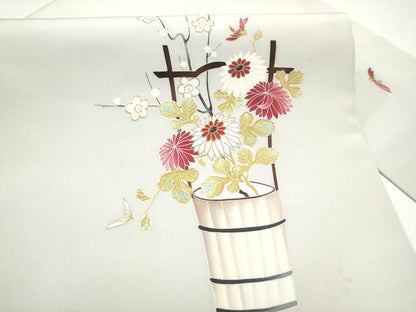 平和屋着物●塩瀬　九寸名古屋帯　駒刺繍　花籠文　金彩　正絹　逸品　CABG9193hy