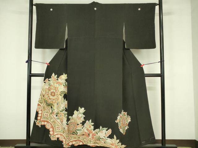 平和屋着物■豪華黒留袖　刺繍　正倉院花文　金彩　正絹　逸品　DABF6895qp
